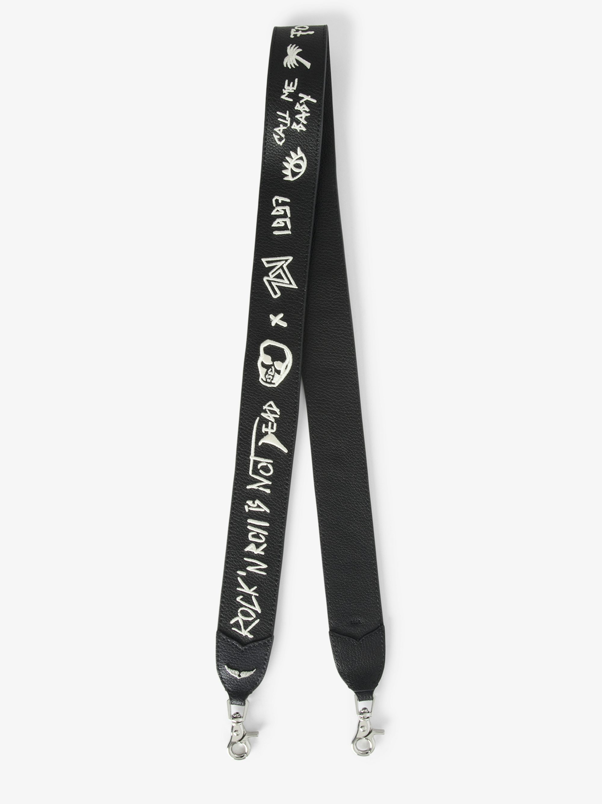 Bandoulière - Bandoulière ajustable en cuir grainé tagué avec signature ailes.